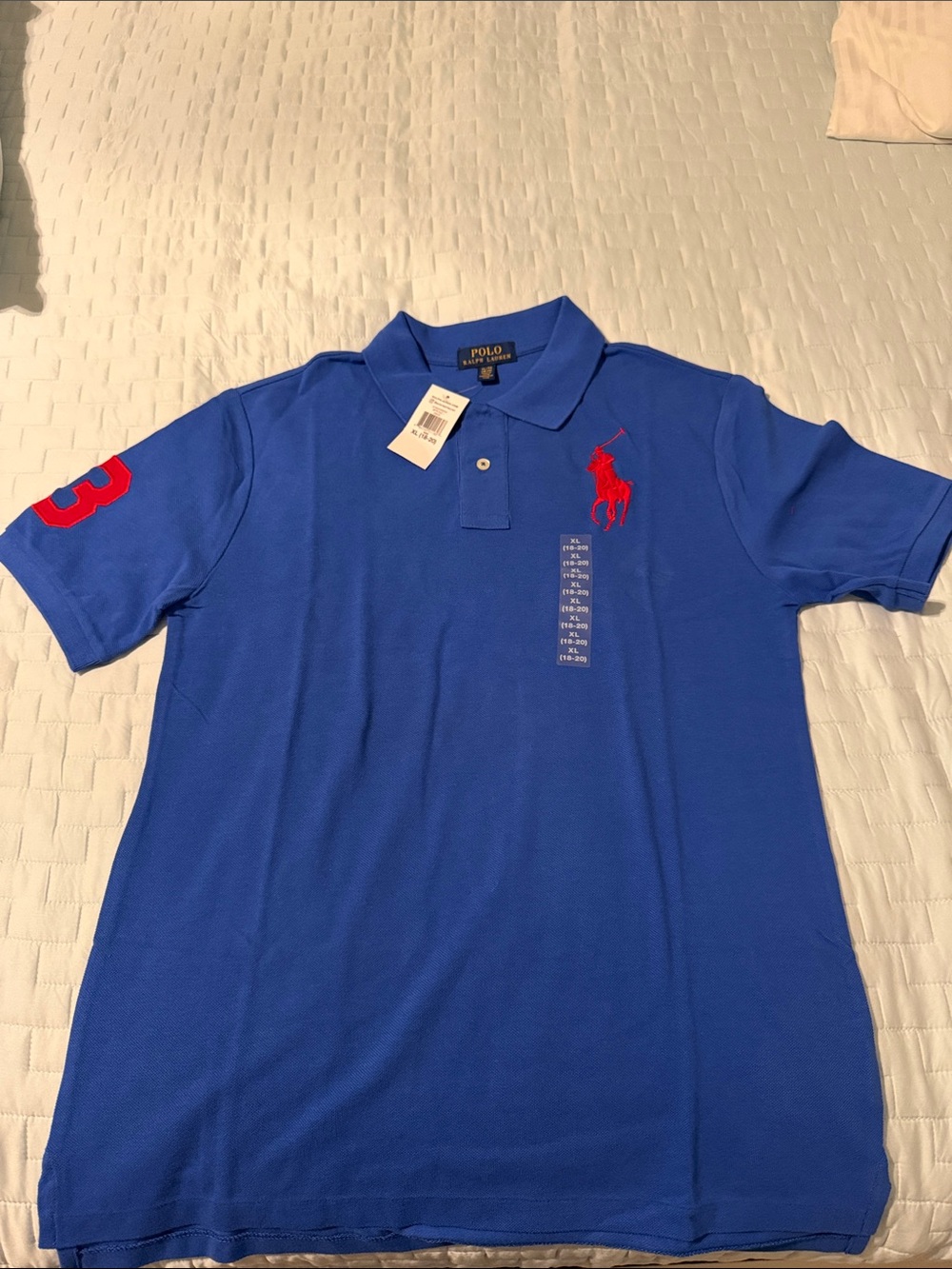 Polo by Ralph Lauren Royal Blue Polo with Red Logo and Sleeve Number 3 - boys XL